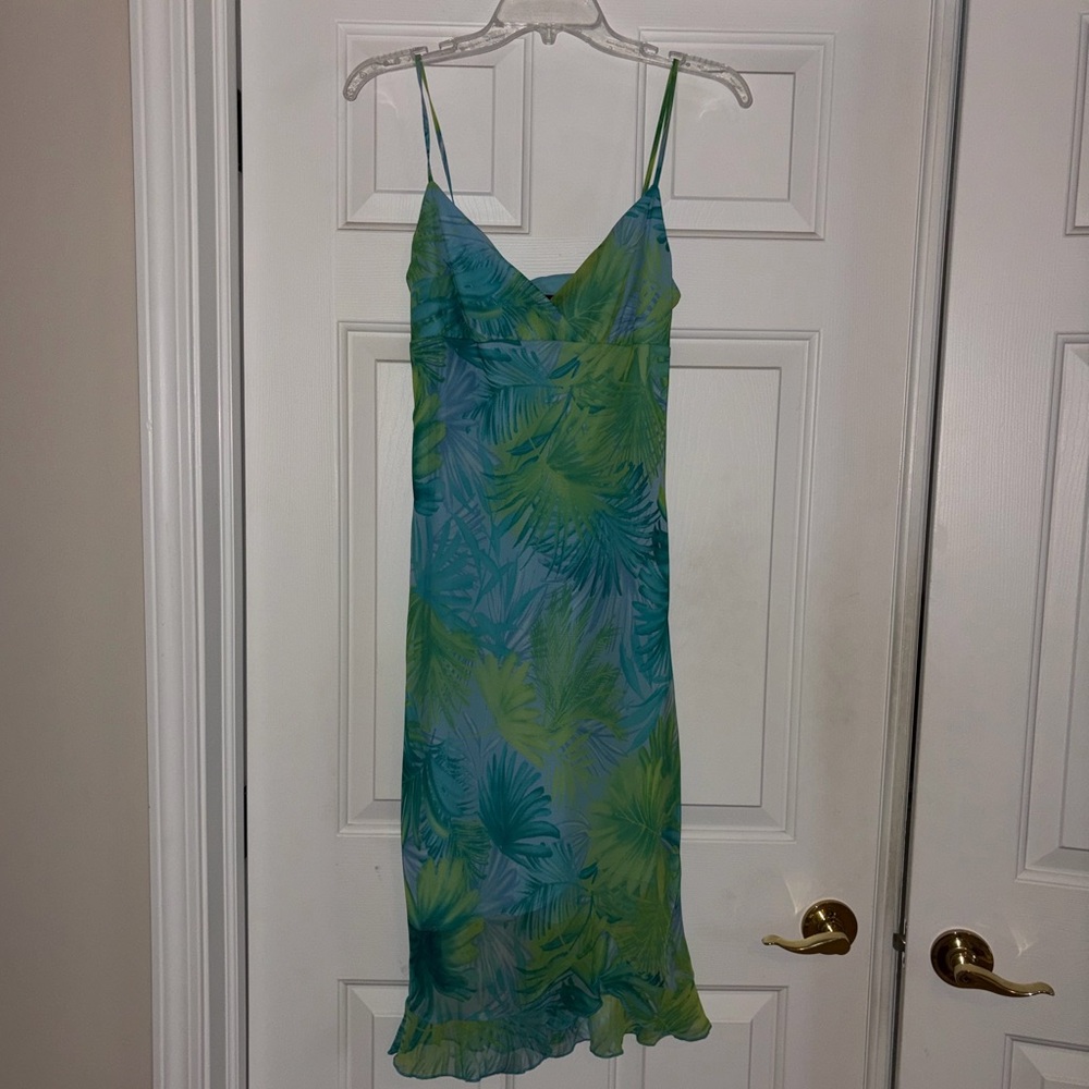 City Triangles Green and Blue Leaf Print Midi Dress